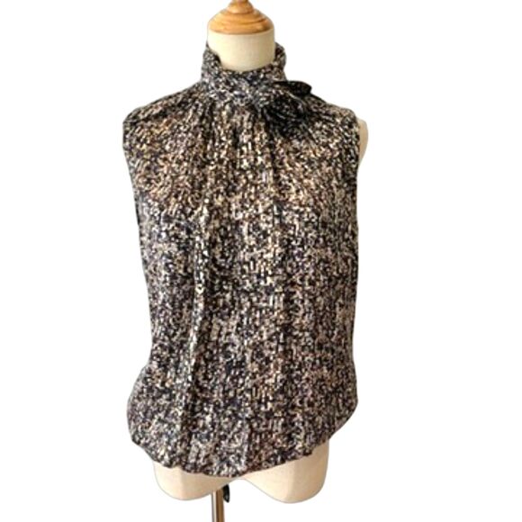 Dolce & Gabbana D&G Sequin Print Sleeveless Top 100% Silk Neck Rosette Blouse 40 - Picture 1 of 11